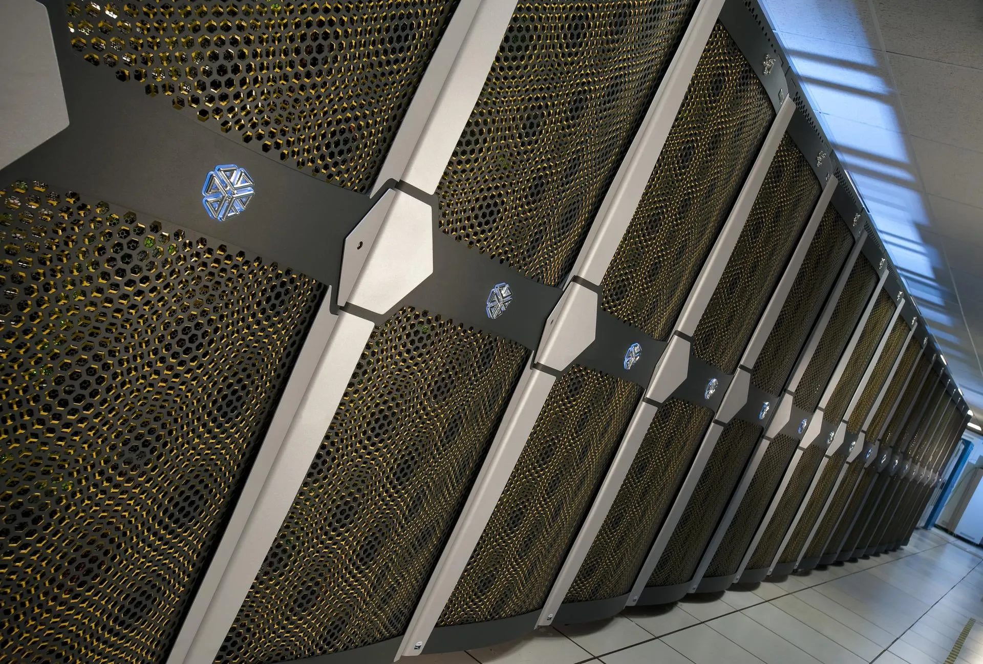 Rows of high-performance computing racks